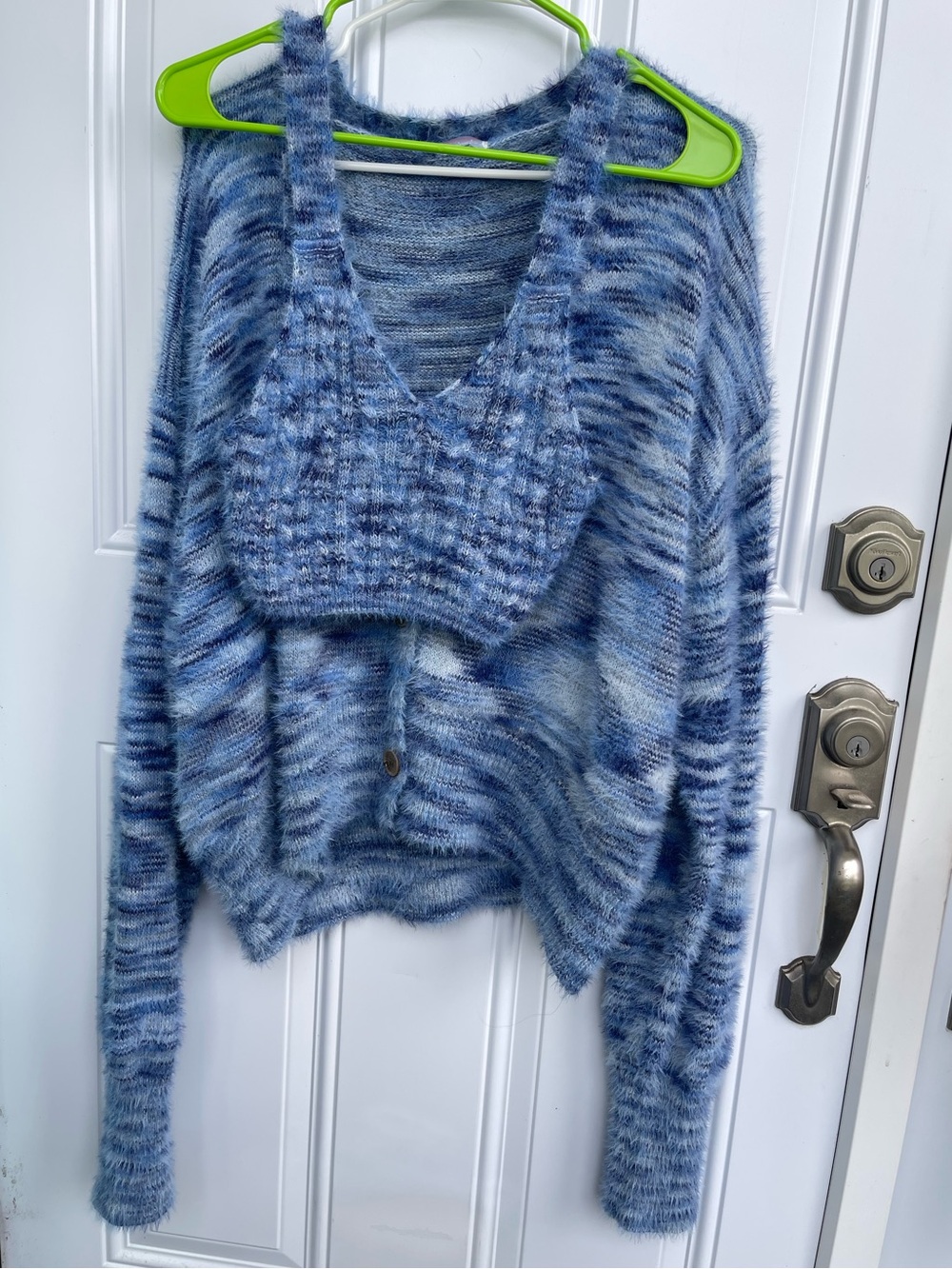 Free People Movement Good Livin' Fuzzy Sweater Set Blue Space Dye Small